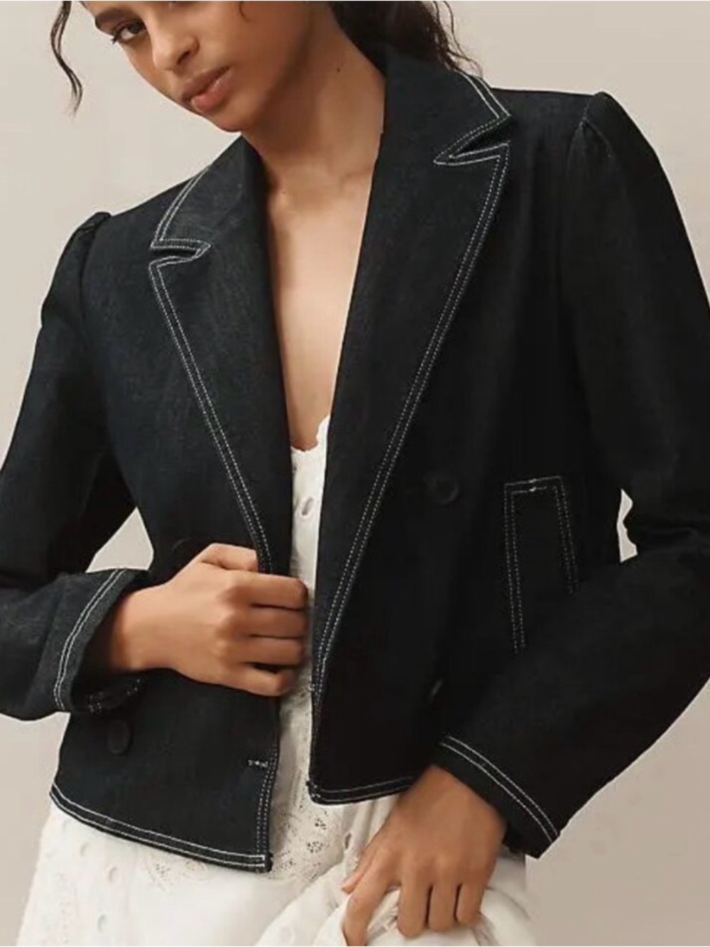 Maeve Black Blazer with White Contrast Stitching